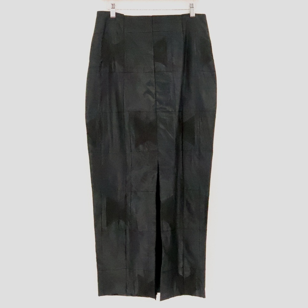 Embroidered Patchwork Maxi Skirt Size S Black Quilted Handmade Gothic Slit